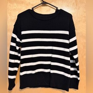 Philosophy Black and White Striped Crew Neck Sweater